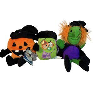 Vintage Halloween Witch Pumpkin Frankenstein Beanie Bopper Trick Treat Plush 90s
